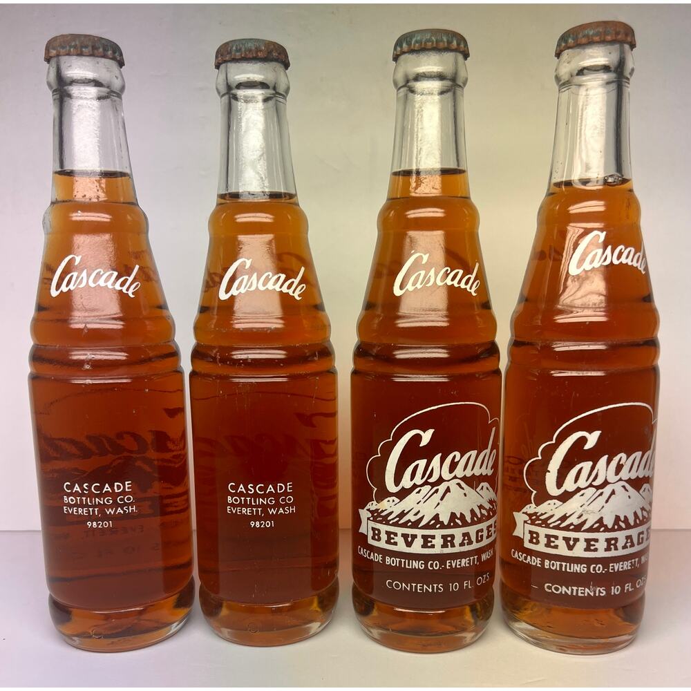 Vintage Cascade Beverage Cream Soda Bottles Everett WA Amber Glass 10oz Lot of 4